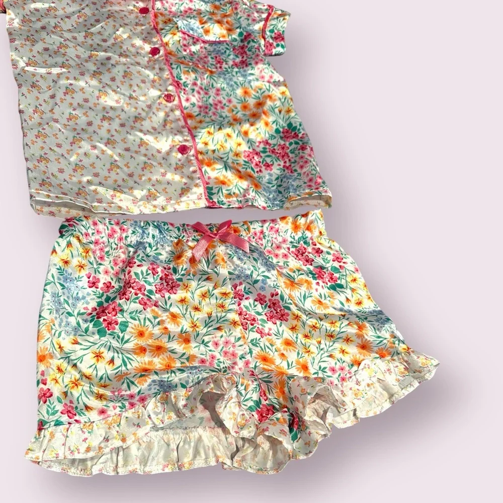 Bmagical By btween Girls Multicolor Ruffle Floral Kids Pajama Set Size 5